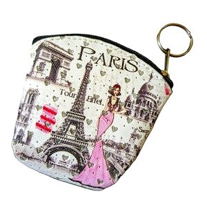 PARIS theme mini bag key ring zip NEW